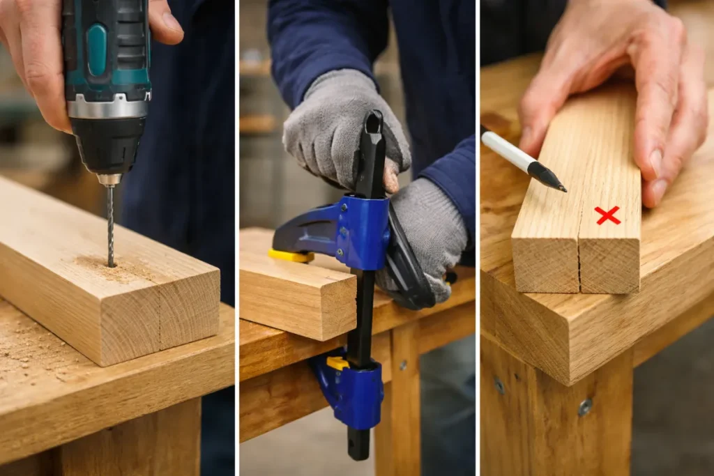 木材の穴あけで割れないための基本は「下穴・固定・端を避ける」の3つ