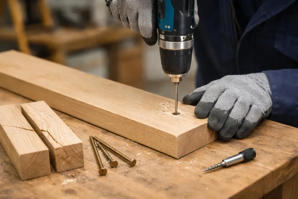 木材の穴あけで割れを防ぐなら、まず下穴が重要