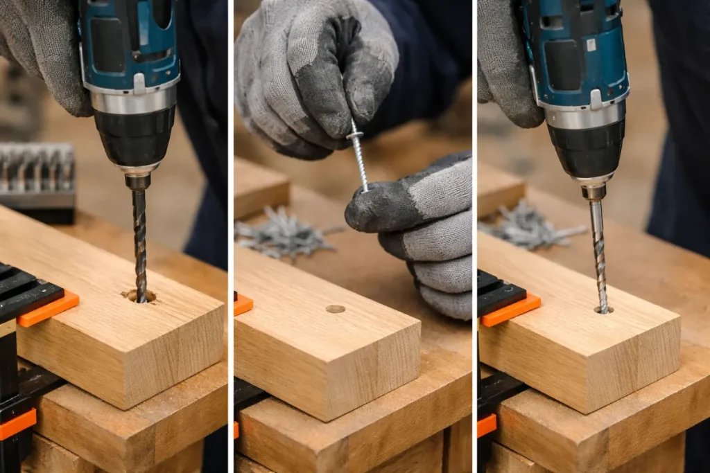 木材の穴あけ後にビス止めするときの正しい手順